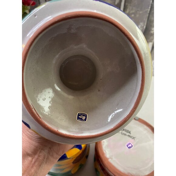 Mexican Blue Talavera Pottery Canister Set of 2 Sunflower w/ Lids - Picture 12 of 16